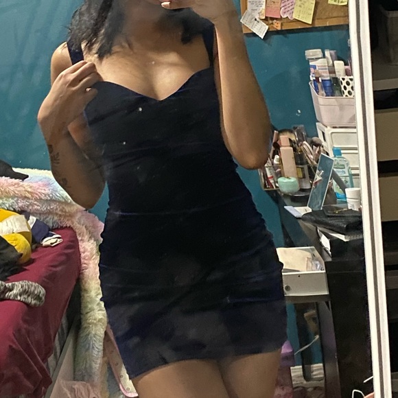 SOLD - Royal Blue Velvet Mini Dress - Picture 2 of 2